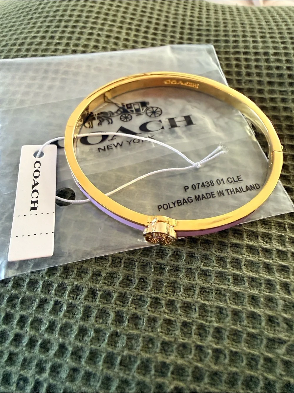 COACH Nia Floral Bracelet Gold-Tone Bangle with Lavender Enamel Flower Accent